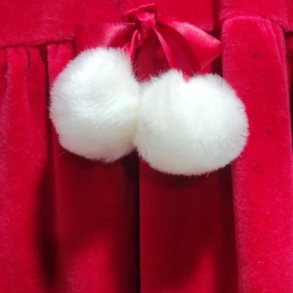 Gymboree, Girl’s Long Sleeve Red Hoodie Dress, White Pom-pom & Faux Fur - Size 5